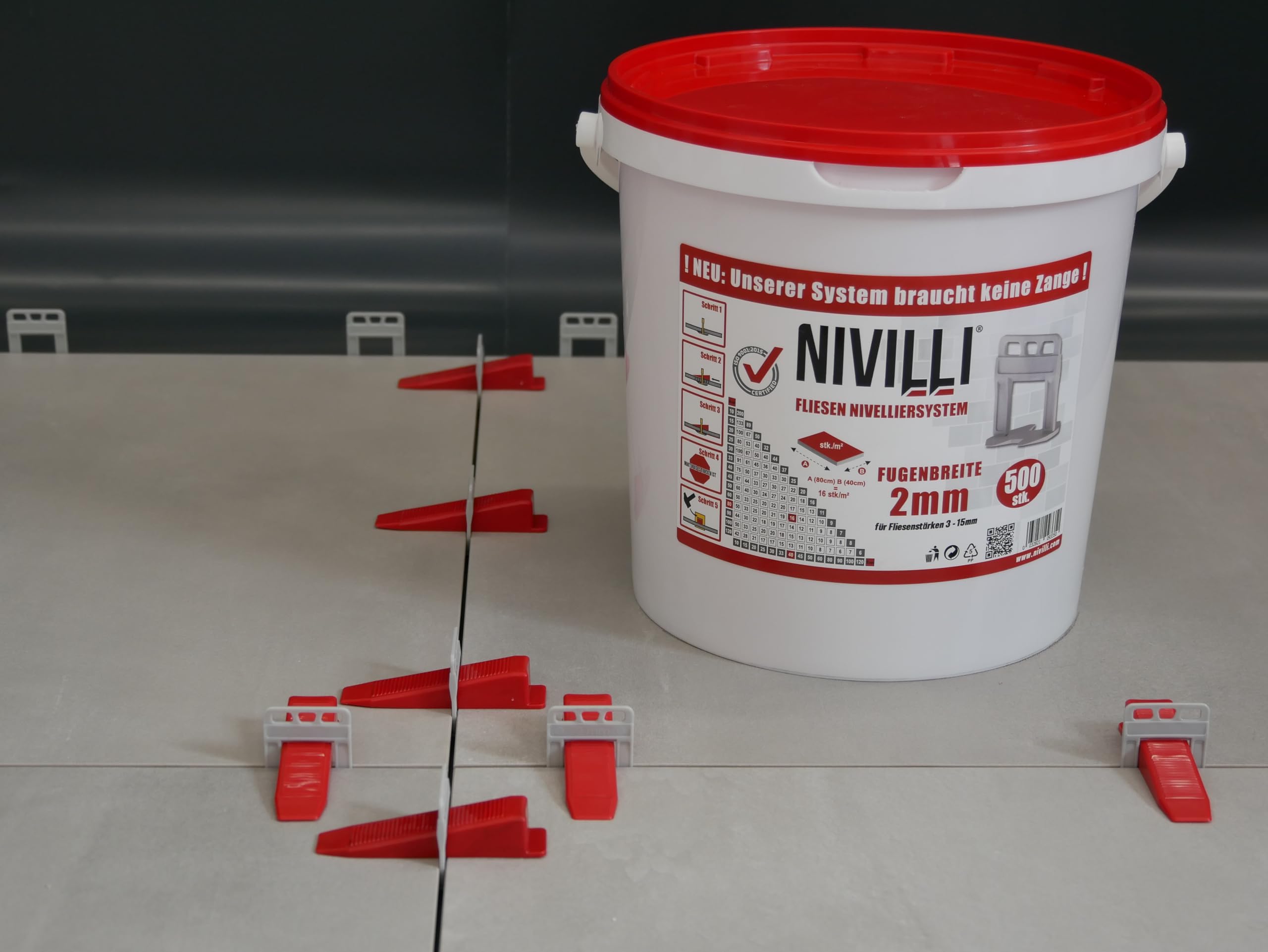 Keily - 500 languettes - 2,0 mm. Keily est un système de nivellement technique de haute qualité. Le meilleur pour un prix avantageux ! Largeur de joint 2 mm