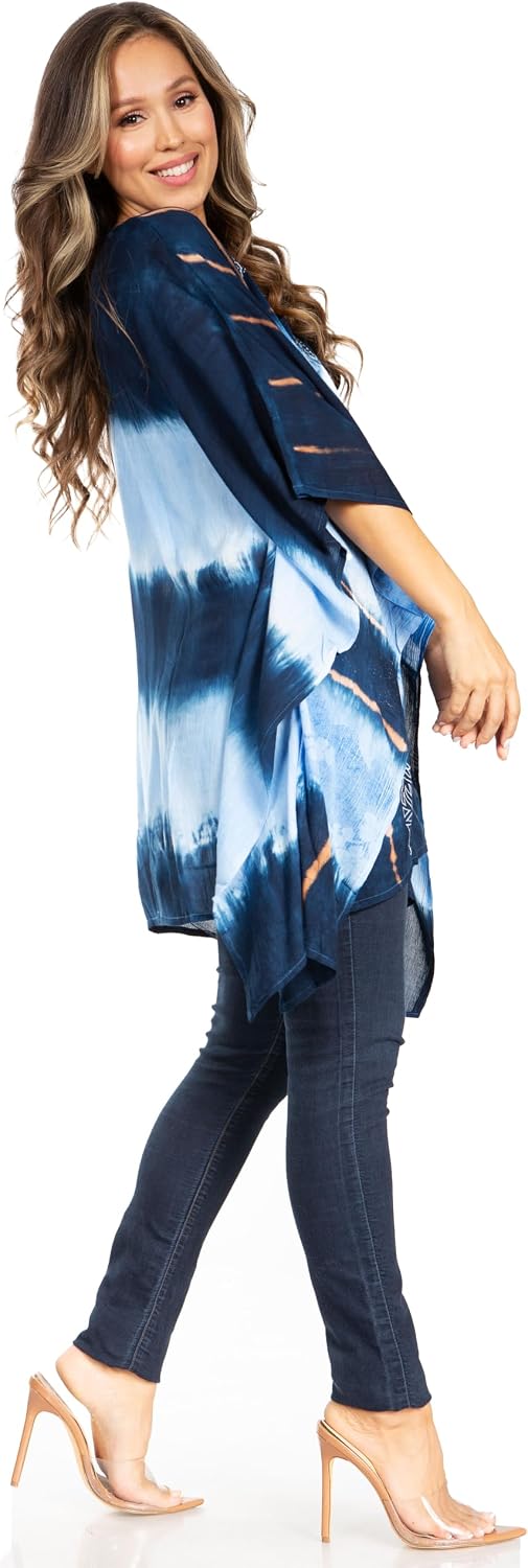 Sakkas Adalwin Second Tiedye Desert Sun Circle Ponch Tunic Top Blouse W/Embroidery