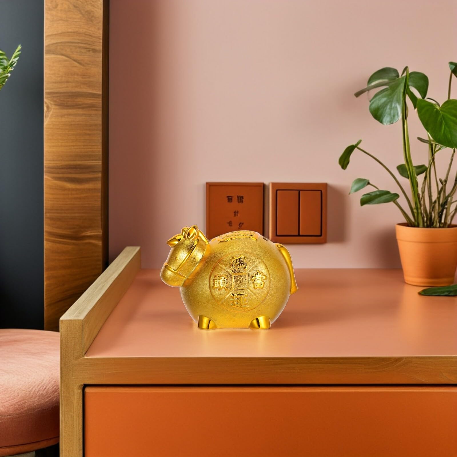 Gatuida Keramik Spardose Pferd Goldene Figur Sparbüchse Münzbehälter Dekorativ Chinesisches Neujahr Geschenk Elegante Tischdekoration Für Zuhause Und Büro