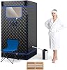 HOMASIS Portable Steam Sauna Home Sauna with Steam Generator 3 Liter Sauna for Home with Remote Control 9 Temperature Levels & 9 Timer Mobile Sauna Tent with Folding Chair & Foot Massager Black