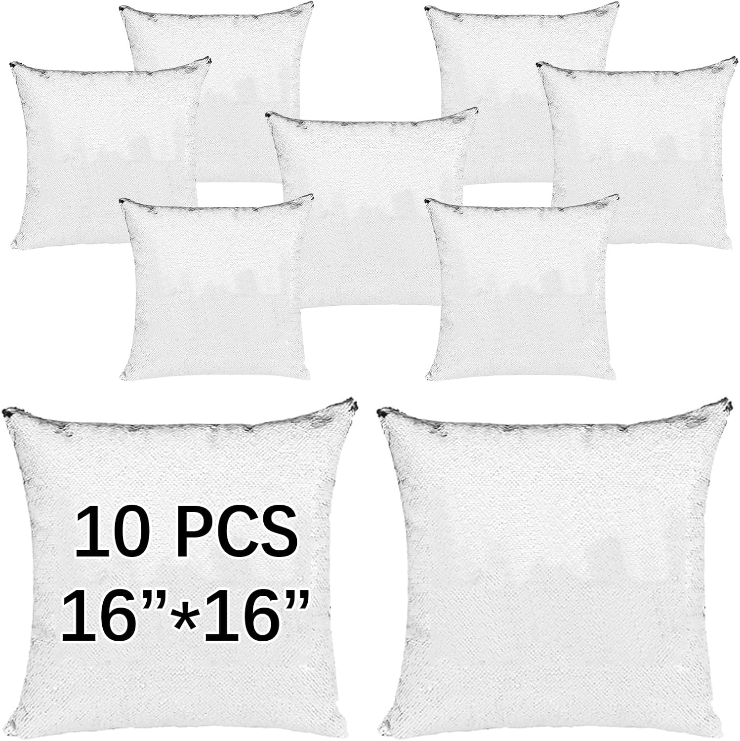 ORJ Sublimation Sequin Pillow Case Blanks 16''x16'' Flip Reversible Mermaid Decorative Personalized Cushion Throw Pillow Covers for Kids (White Pillow case x 10piece)