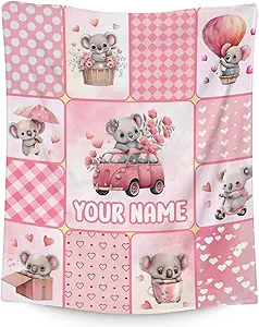 Personalized Koala Blanket Gifts with Name - 30"x40" Cute Throw for Women, Girls - Pink Soft Fuzzy Blankets for Couch & Office