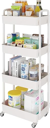 Miniatura 8 de Carrito de almacenamiento, carrito multifuncional con ruedas para cocina, organizador de almacenamiento de cocina, carrito de estantería móvil con