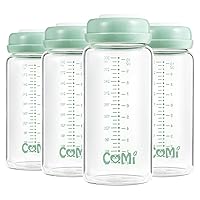 Vista 11 de COMI Botella de almacenamiento y recolección de leche materna de cuello ancho de vidrio, paquete de 4, 6 oz con disco de sellado de anillo de rosca
