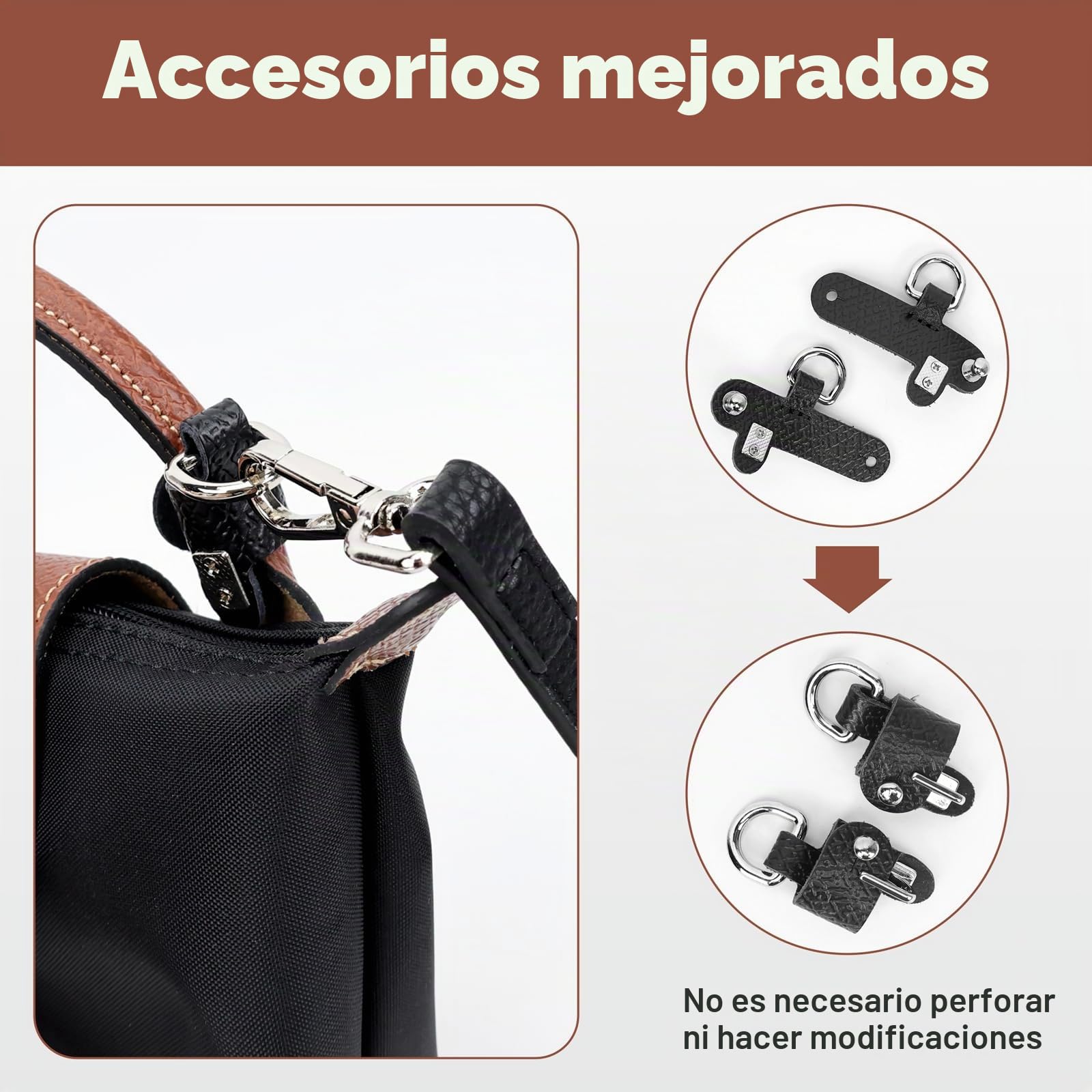 GADITIEK Correa Longchamp - Diseño de hebilla ajustable sin perforaciones para correa de mini bolso longchamp, piel marrón