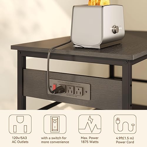 Miniatura 3 de IBUYKE Isla de cocina con almacenamiento, estante para panaderos con toma de corriente, soporte para microondas con encimera grande, carrito de