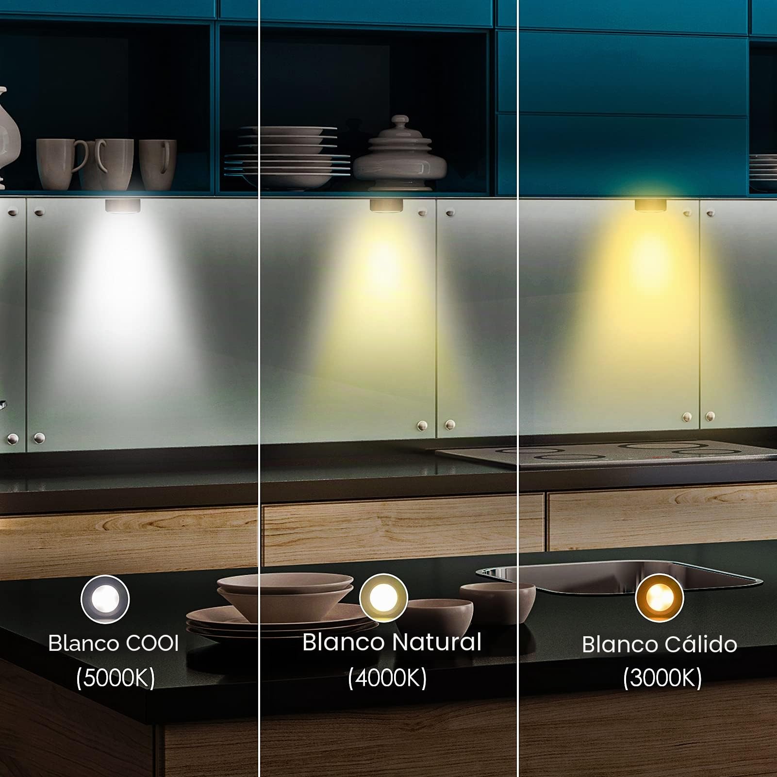 Luces Led Armario a Pilas Inalambrica,Regulable 3 Colores Luz Vitrina LED con Mando a Distancia LED Cocina Bajo Mueble Sin Cable Foco LED Bateria Interior Lámpara Escalera Adhesiva Luz Nocturna Casa