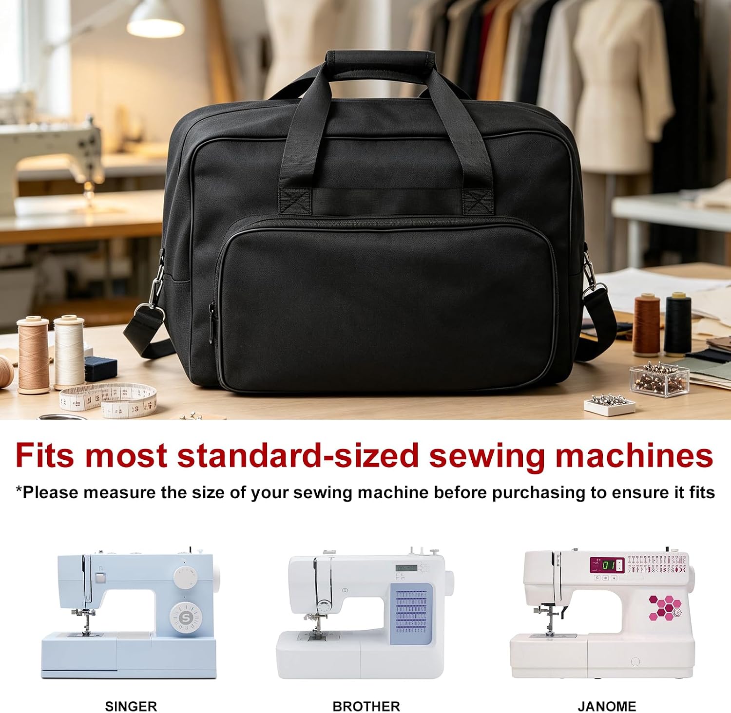 Sewing Machine Carrying Case with Shoulder Strap and Padded Handles