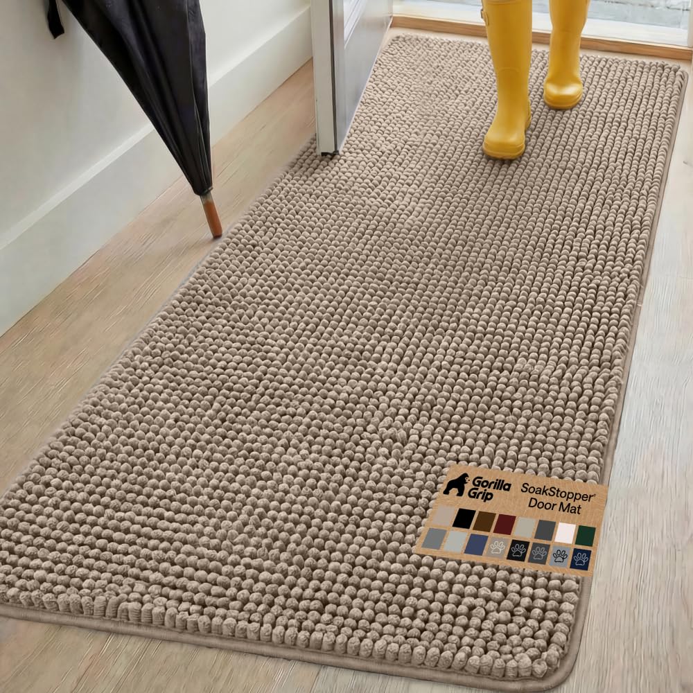Gorilla Grip Original Indoor Durable Chenille Doormat, Large (70x24) Absorbent, Machine Washable Inside Mats, Low-Profile Rug Doormats for Entry, Back Door, Mud Room Mat, High Traffic Areas (Beige) — image 1