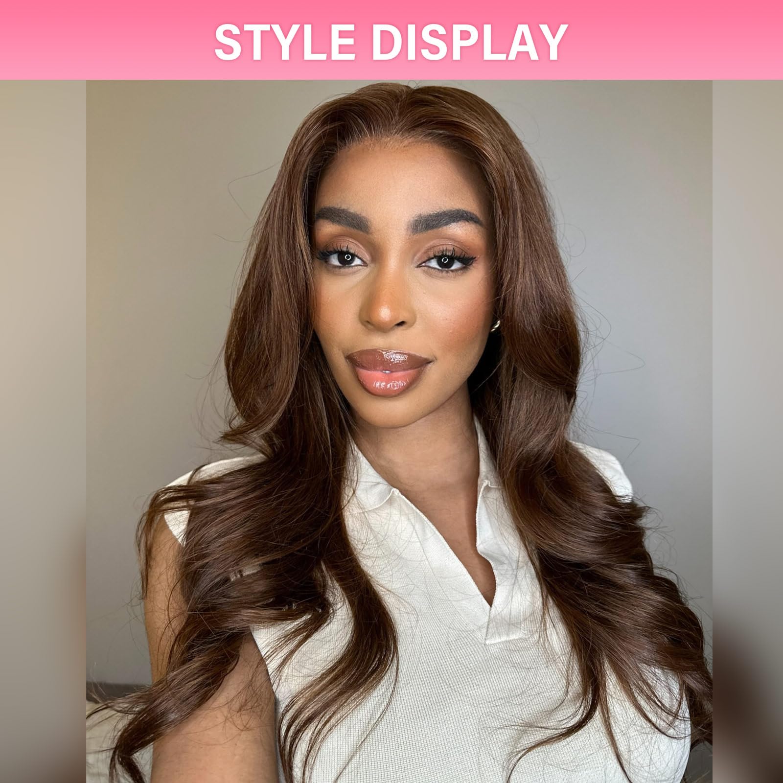 13x6 HD Lace Front Wig Human Hair Pre Plucked 250% Density Unprocessed Chestnut Brown Skinlike Natural Hairline Swiss Lace Wig for Women Straight Hair Heat Resistant Everyday Wear 18 Inch - Image 2