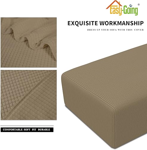 Vista 124 de Easy-Going - Funda elástica para taburete otomano, funda protectora para muebles, funda rectangular con parte inferior elástica Beige