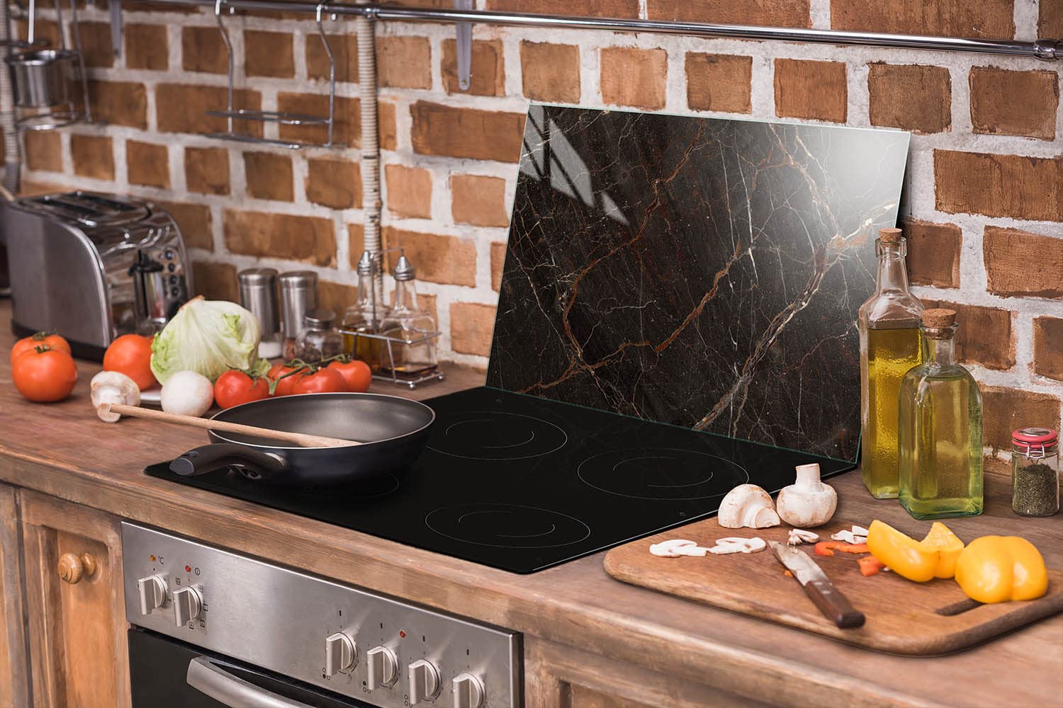 Placa protectora de vitrocerámica 70 x 52 cm 1 pieza cocina eléctrica universal para inducción protección contra salpicaduras tabla de cortar de vidrio templado como decoración, MÁRMOL