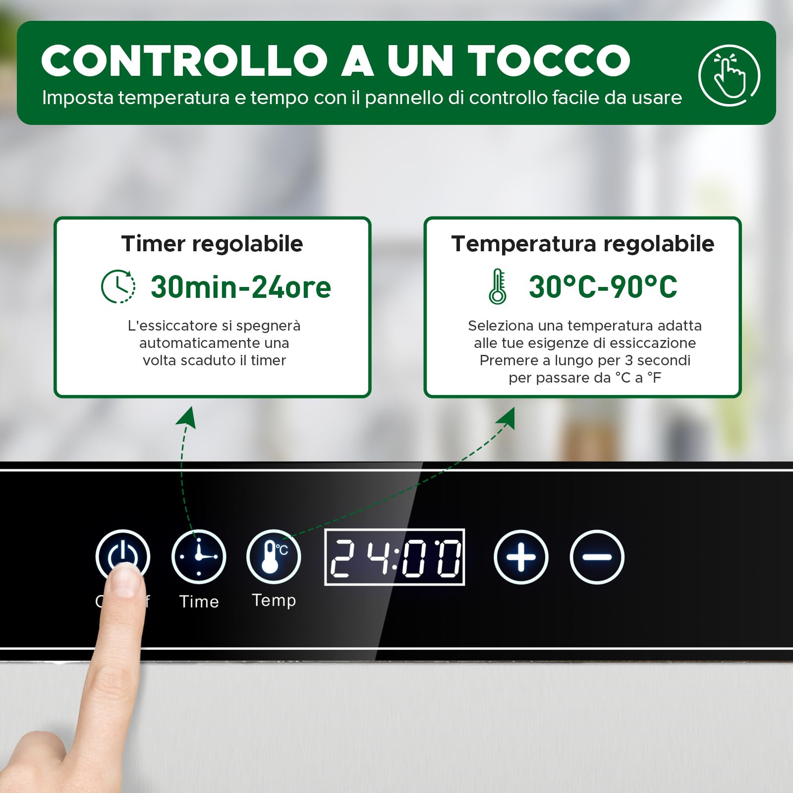 Kwasyo Essiccatore Alimentare Acciaio Inox, 8 Vassoi Con Display LCD, 24 ore Timer, 30-90°C Temperatura Regolabile,500W Essiccatore di Frutta e Verdura, Vassoi Lavabili in Lavastoviglie