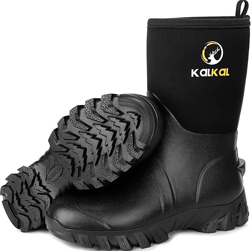 Kalkal Botas de goma para hombres Botas de lluvia de media pantorrilla con aislamiento de neopreno de 0.197 in botas de trabajo antideslizantes