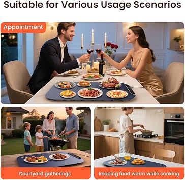 Food Warmer Mat 61x40 cm, 3-Level Temperature Warming Mat for Food - Electric Hot Plate for Keeping Food Warm, Warming Trays for Buffets, Food Warmers for the Table, Home, Parties & Thanksgiving