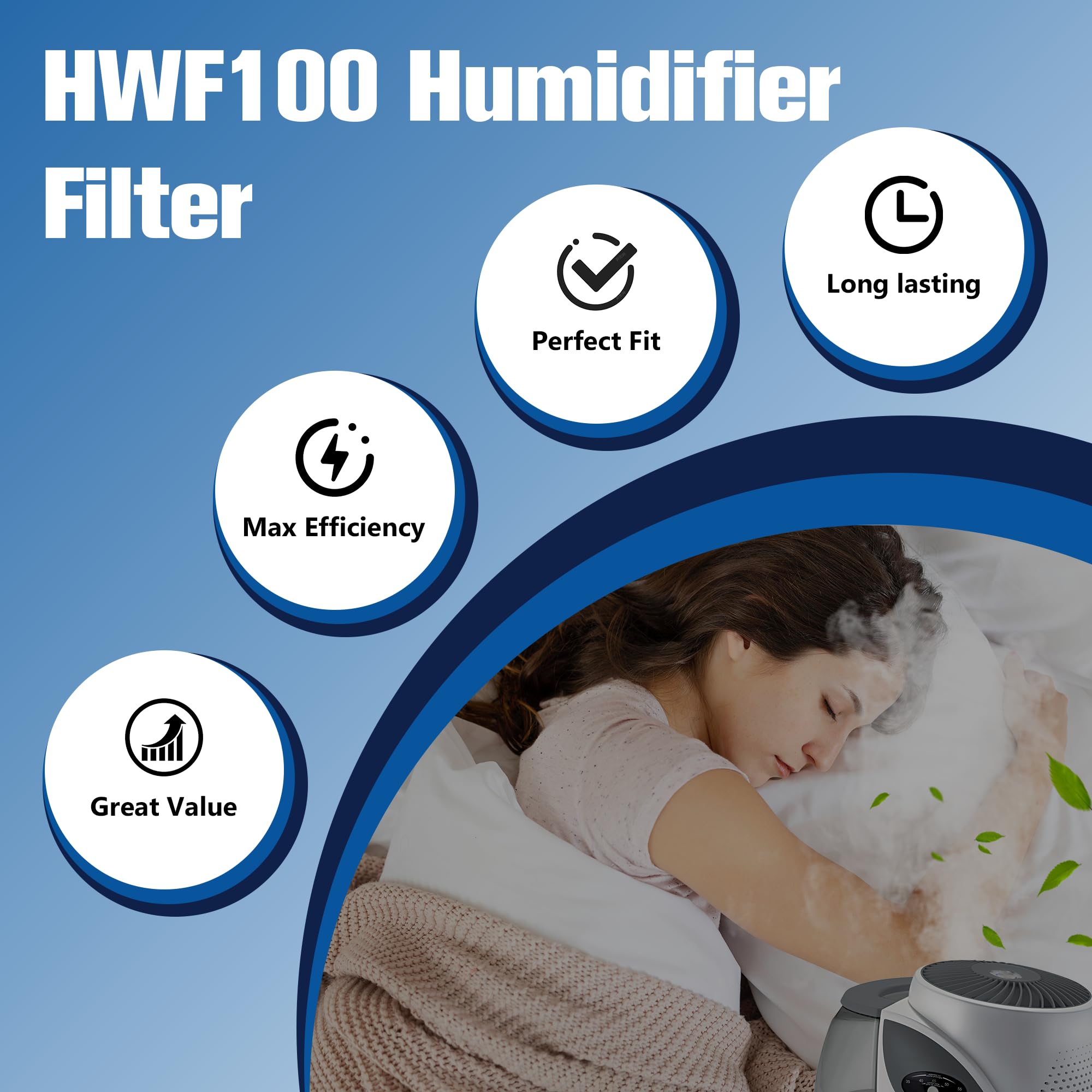 Funmit Wymienny filtr knota nawilżacza E do nawilżacza Holmes HWF100 Bionaire BWF100 Sunbeam SF235 Series (6 sztuk)