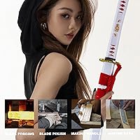 Vista 4 de Espada Katana Japonesa Samurai Hecha a Mano con Saya de Madera de Rayskin Dura, Puede Cortar Bambú