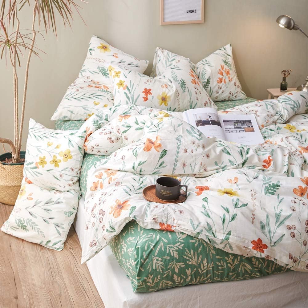 Hоlіdау Dеаlѕ 🛒 VM VOUGEMARKET Garden Flower Duvet Cover Queen with Red Yellow Flower Printed,100% Cotton Green Branch Leaves Girls Bedding Set,Bright Elegant Colorful Comforter Quilt Cover with Zipper Closure Bеѕt Dеаl 🛒 VM VOUGEMARKET Garden Flower Duvet Cover Queen with Red Yellow Flower Printed,100% Cotton Green Branch Leaves Girls Bedding Set,Bright Elegant Colorful Comforter Quilt Cover with Zipper Closure