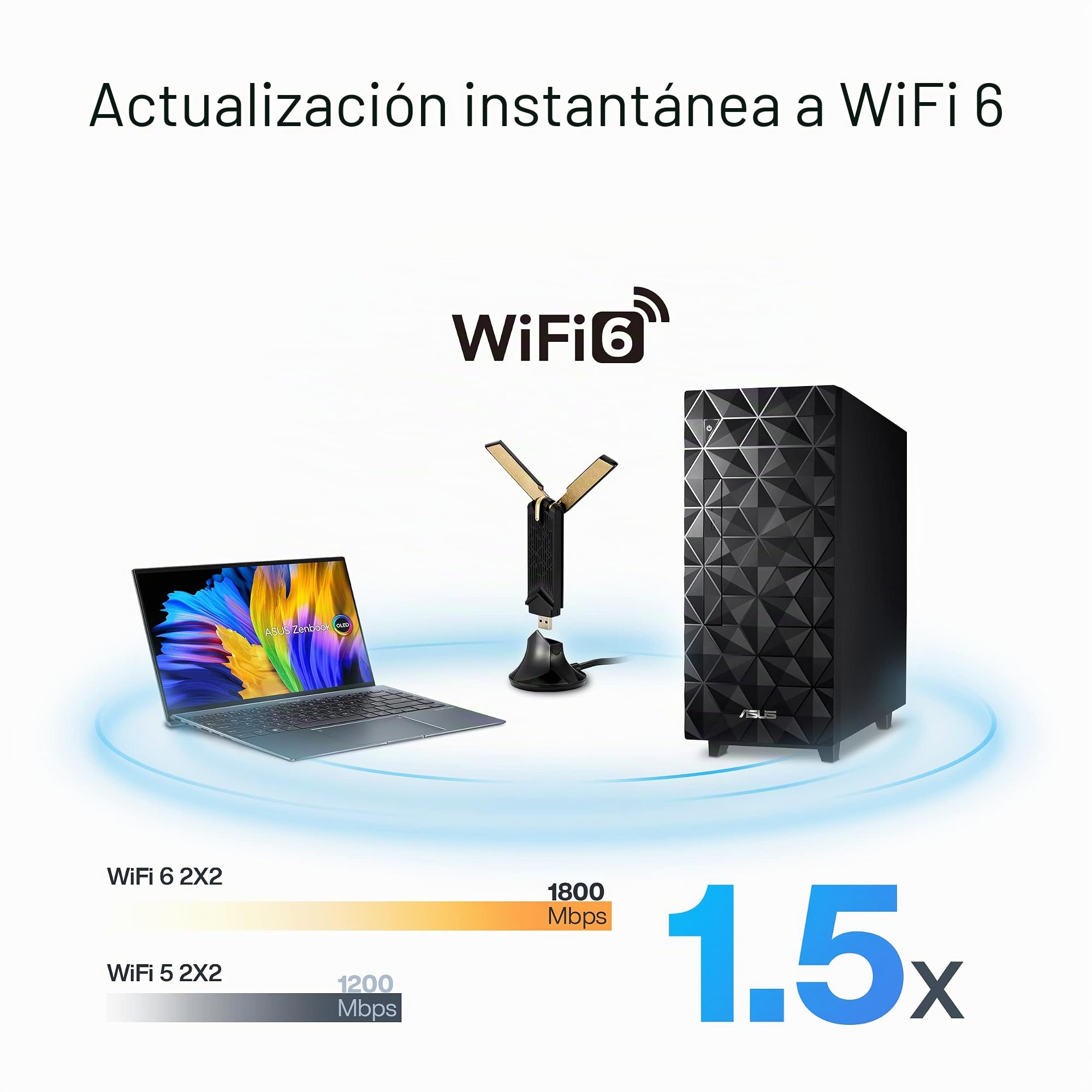 ASUS USB-AX56 - Adaptador Wi-Fi AX1800 USB de Doble Banda, Color Negro