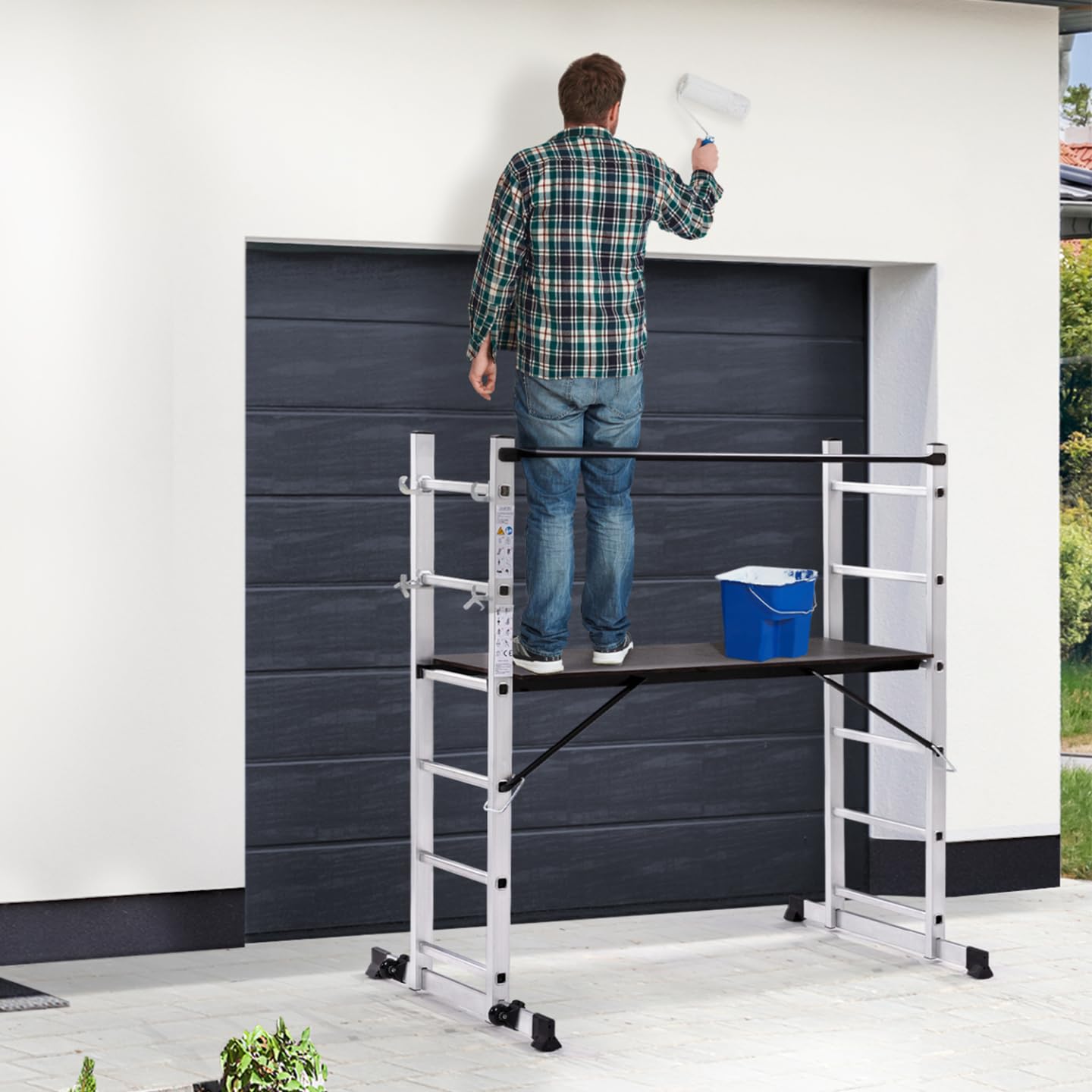 IDMarket - Ponteggio a scala multiuso in alluminio con piattaforma modulare su ruote, altezza 165 cm