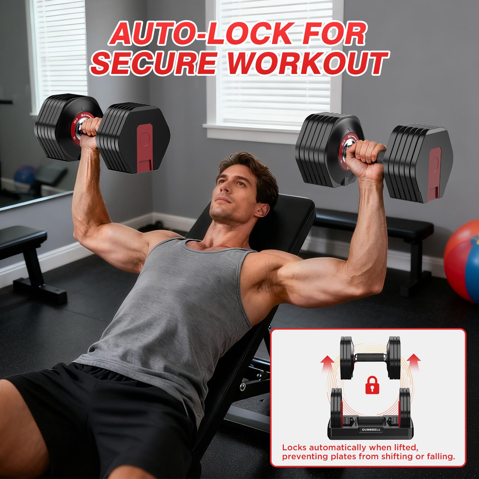 Set di 2 manubri regolabili, resistenti, set di pesi 10 in 1 con impugnatura antiscivolo, 25/55/23,8 kg, attrezzatura da palestra a regolazione rapida, salvaspazio, per l'allenamento della forza a