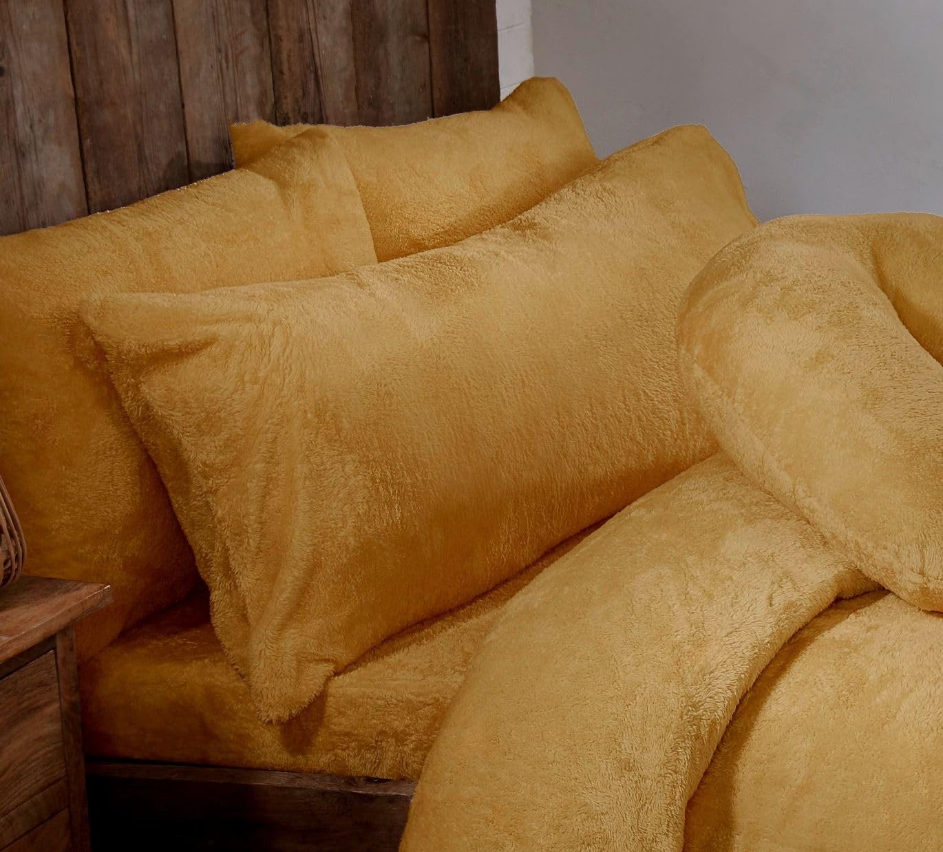 Littens Luxury Ochre Yellow 3ft Single Bed Size Teddy Fleece Fur Soft Cosy Body Bolster Long Pillowcase, Thermal Warm, Nursing Pregnancy 50cm x 90cm (20" x 36")