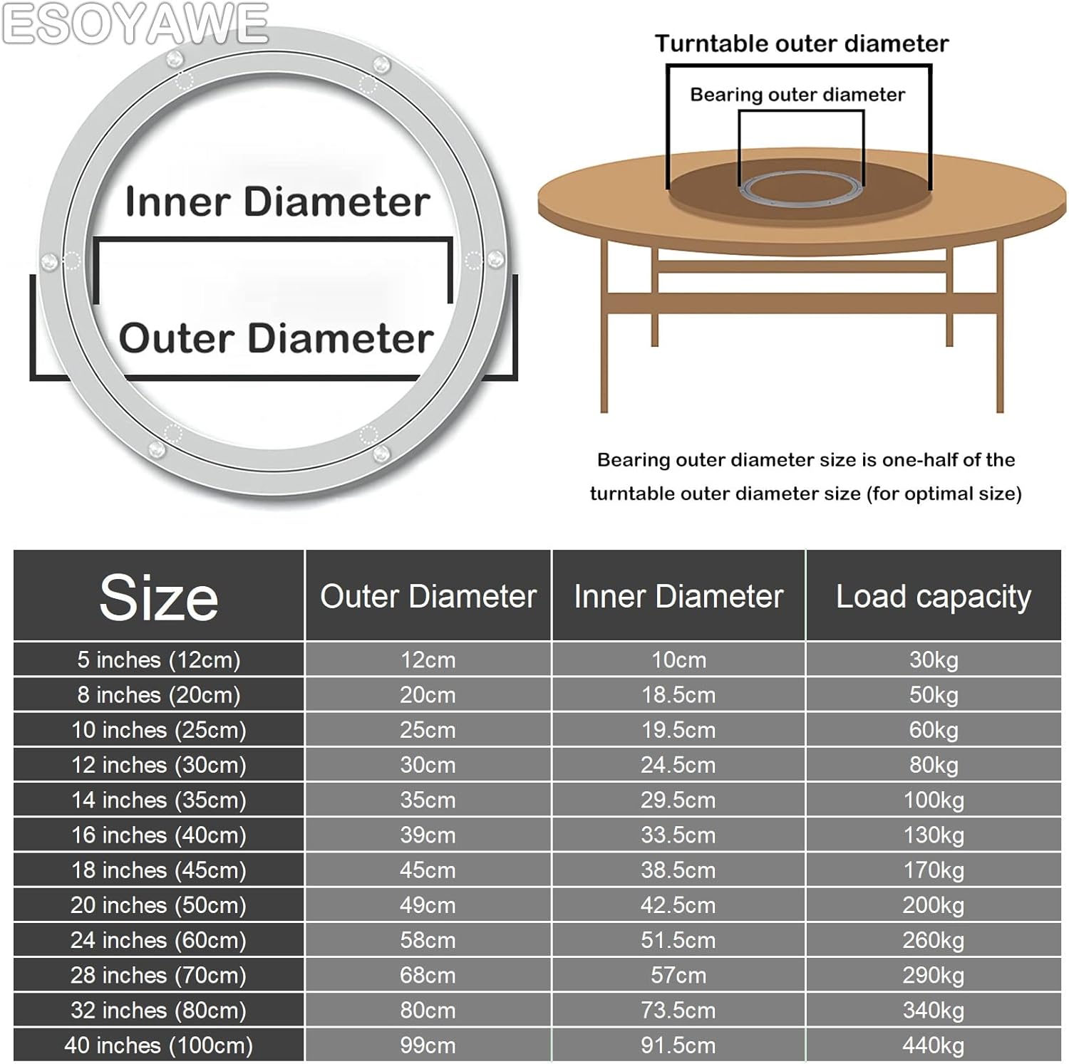 ターンテーブル回転ベアリング、 ターンテーブル用ボールベアリング（アルミニウム合金製、シルバー、複数サイズ）(40Cm)