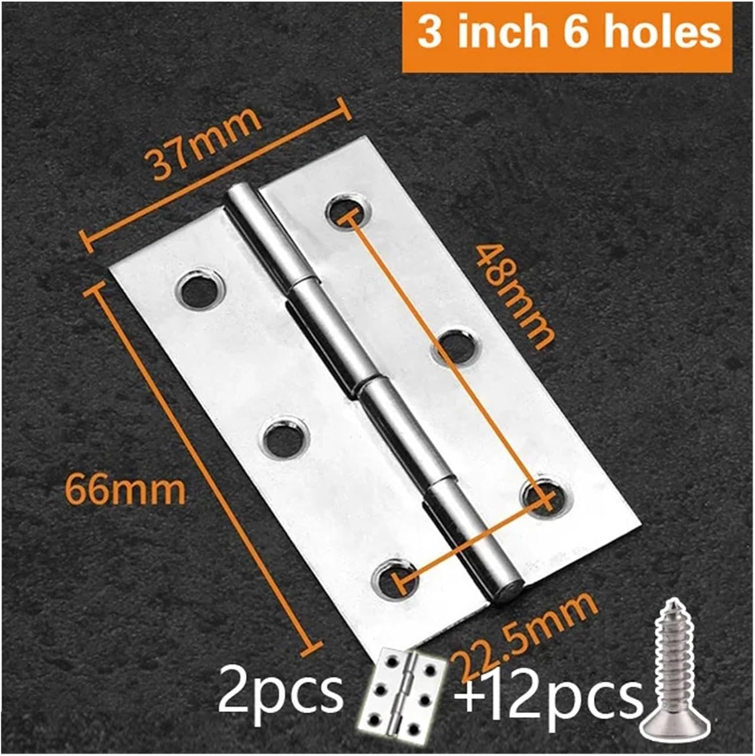 304 Stainless Steel Flat Hinge Cabinet Doors 1 Inch 1.5 2Inch 2.5 3Inch 4Inch Windows Wooden Box Mini(2pcs-3inch-12screw)