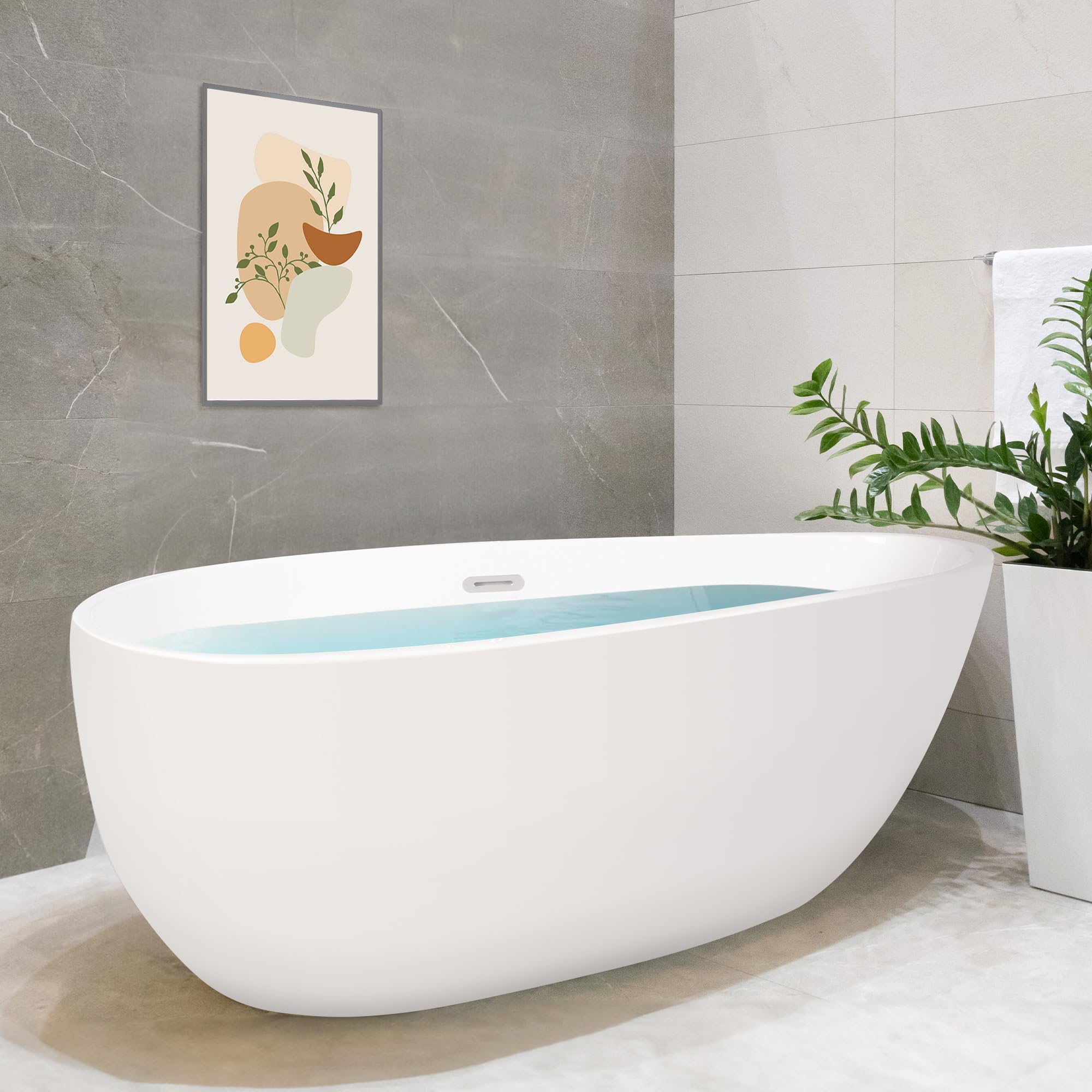 Feature Item!!! 59" Acrylic Freestanding Bathtub Contemporary Soaking White Tub (Oversized Loading Included)