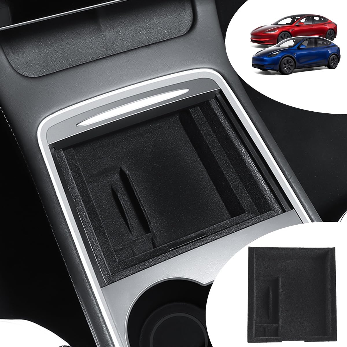 Center Console Organizer Tray for Tesla Model 3 Model Y 2021-2023, Center Console Tray Tesla Interior Accessories, Car Armrest Storage Holder Insert for Sunglass and Key Card