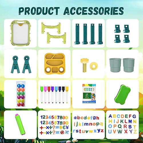 Miniatura 6 de Caballete de arte para niños con tablero de dibujo magnético, caballete de doble cara con letras y números magnéticos, caballete de pie ajustable