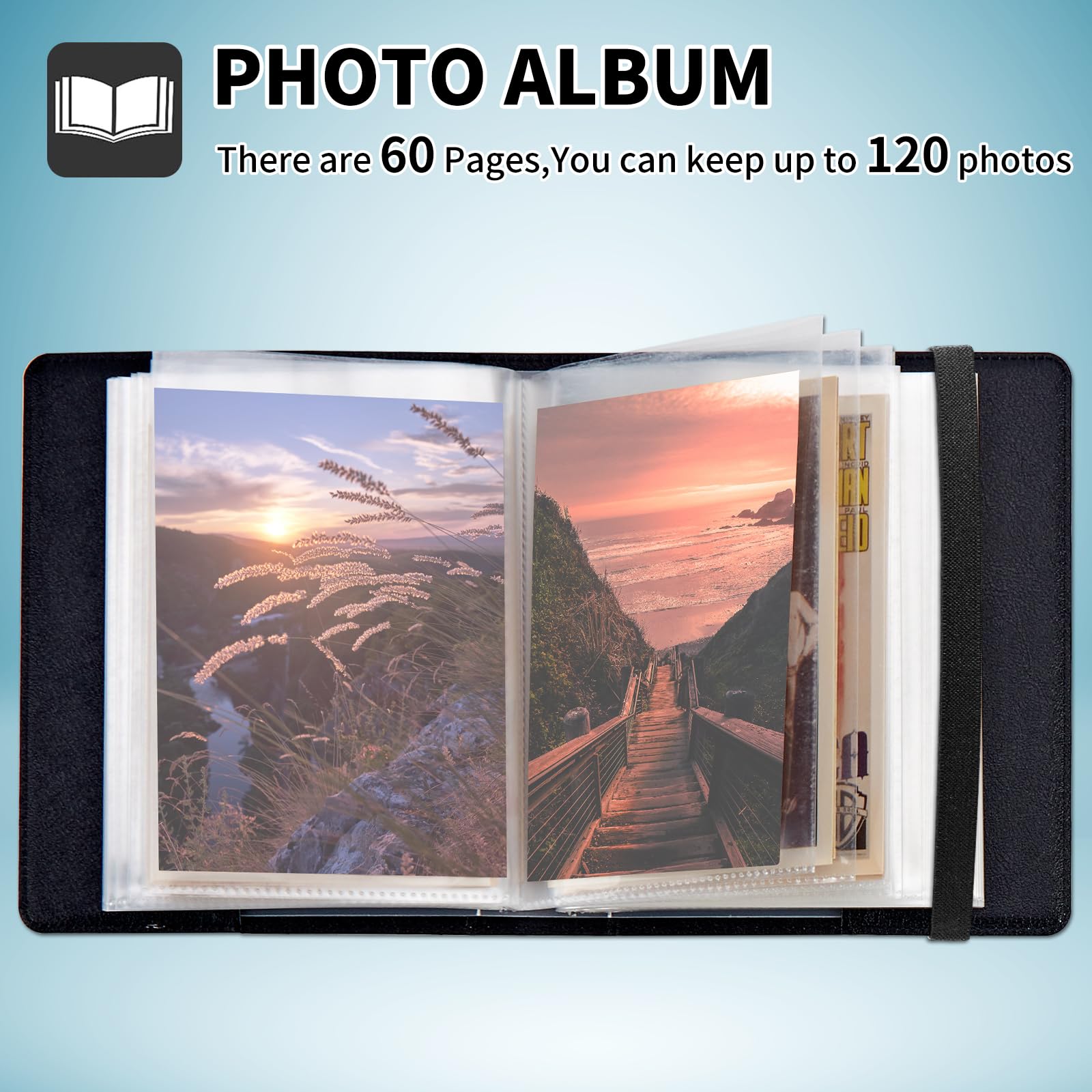 CGFGHHUY Small Photo Album 5x7 inch Photo Albums with 120 Photos Transparent Inner Pockets and Elastic Band Design Cute Photo Albums for Family Anniversary Wedding - Pink Flowers Purple Butterflies