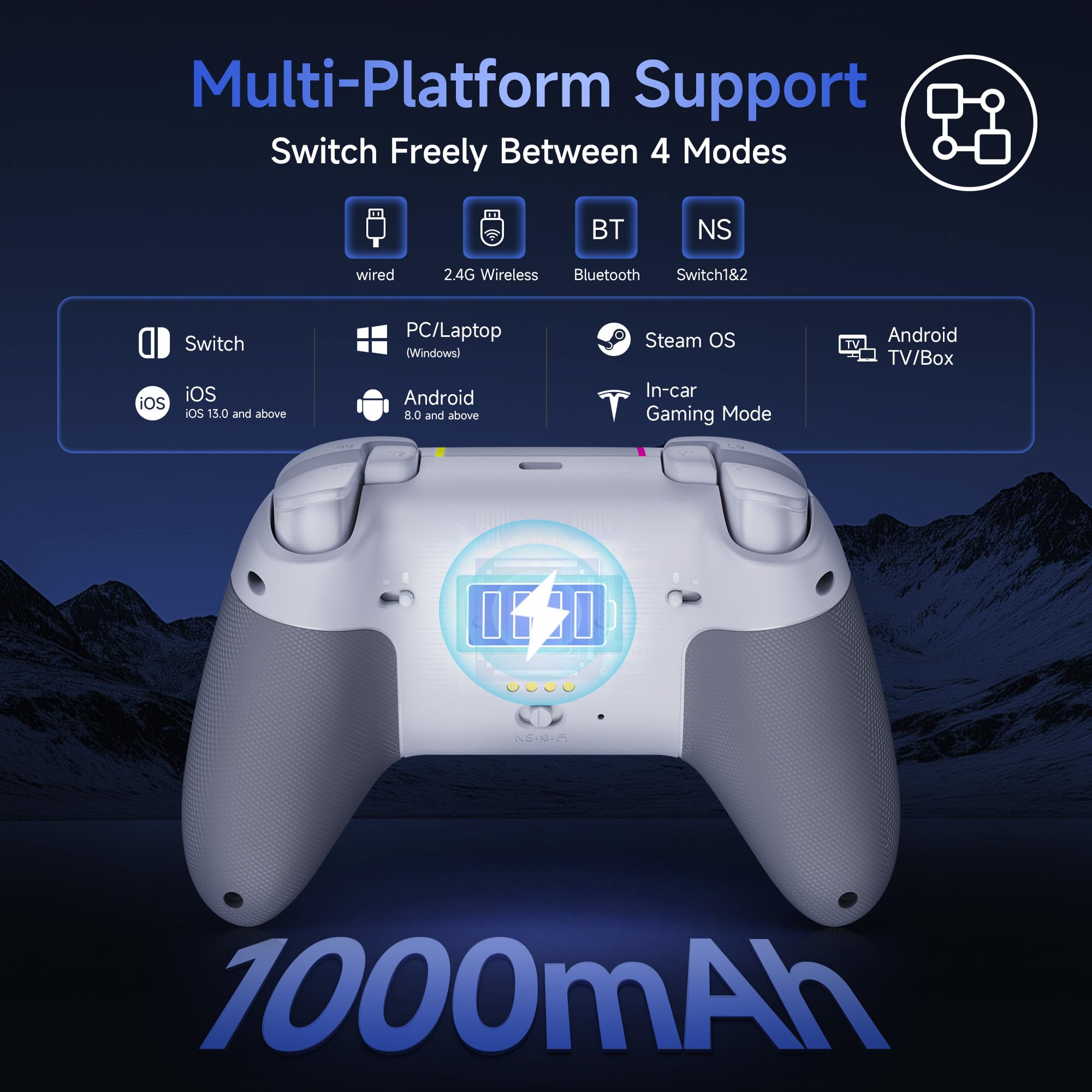 EasySMX X05PRO Controller Wireless PC con Tasti Quiet, Trigger 2 Livelli, Joystick Hall, 2 Pulsanti Programmabili, Batteria 1000mAh, Compatibile PC Windows/Switch/Android/iOS-Bianco