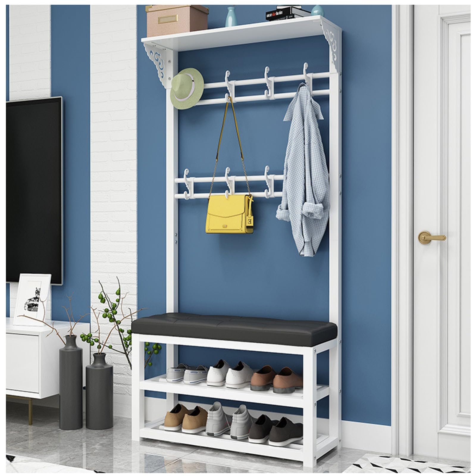 MSHGSKU Multifunctional Shoe Storage Bench with Coat Rack 2 Tier Shoe Shelf for Entryway Hallway Living Room Stylish 80CM nizer for Shoes & Coats