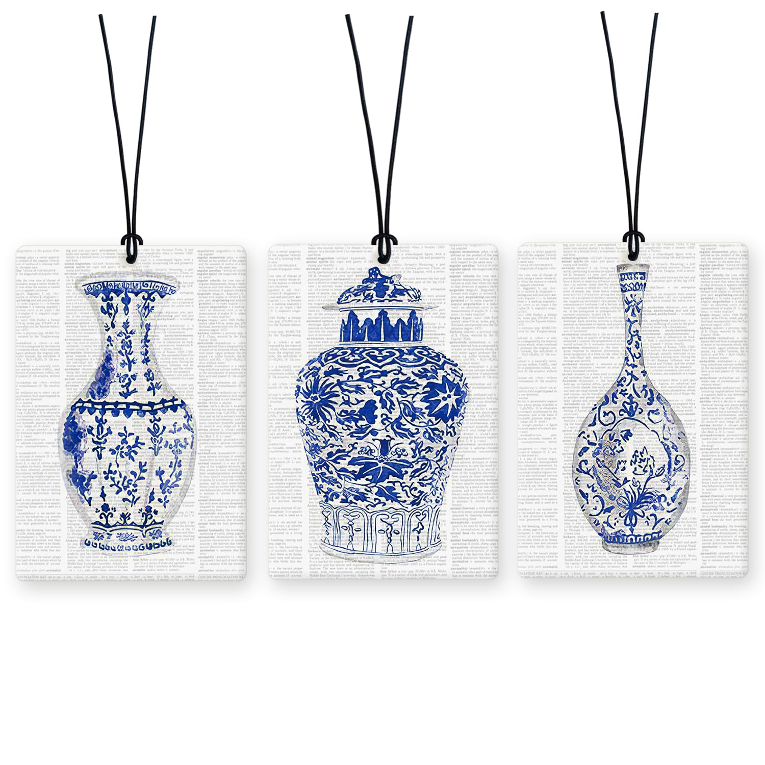 Lacama Retro Blue Chinoiserie Car Air Freshener 3Pcs, Vintage Newspaper Chinoiserie Cars Scents Air Freshener for Women Girls Gifts, Grandmillenial