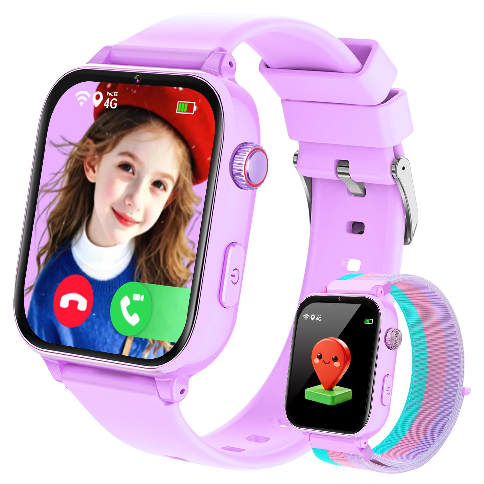 PTHTECHUS Smartwatch Bambini, Orologio per Bambino Bambina GPS | 4G Telefono Gioco, Smartwatch Ragazza e Ragazzo 4-12 Anni Regalo, Orchid