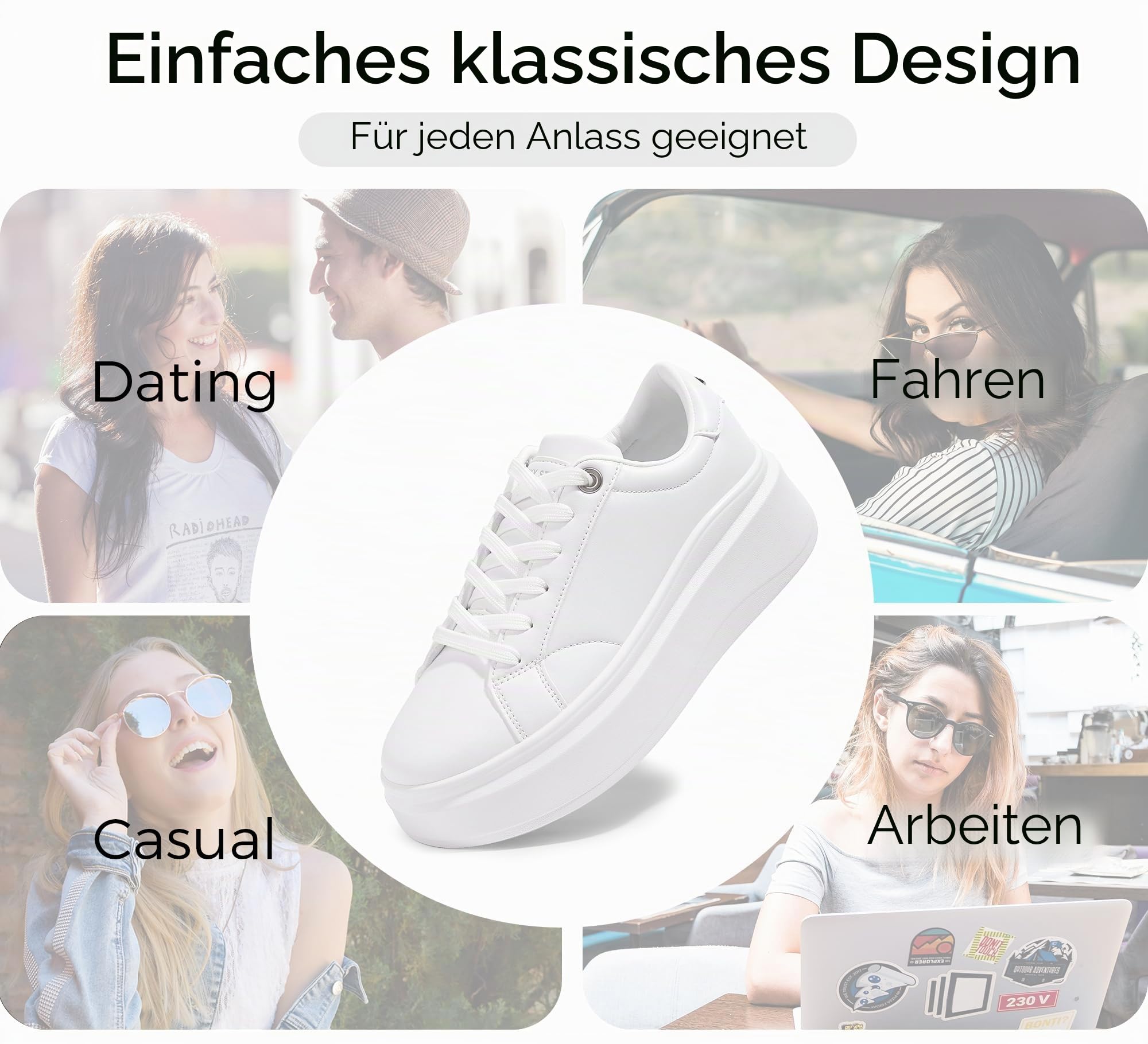 LUCKY STEP Damen Plateau Sneaker, Modische Turnschuhe, Klassische Low-Top Freizeitschuhe, Kunstleder, Bequeme Alltagsschuhe