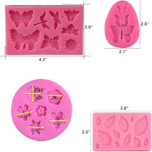 Miniatura 5 de KULENAND Juego de 8 moldes de pastel de fondant de flores margarita de mariposa rosa hojas de rosa y mini flores moldes de silicona de caramelo para