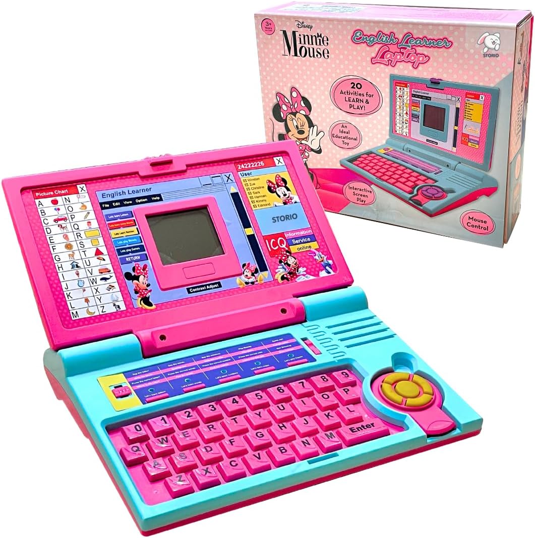 Storio Minnie Mouse Educational Computer Laptop Toy with Mouse|1 Year Extended Warranty|Kids Above 3 Years|20 Fun Activity Learning|Learn Letter Words Games Mathematics Music Logic Memory,Multicolor