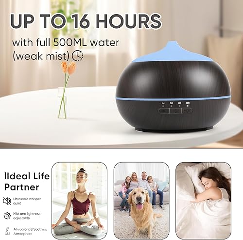 Miniatura 6 de HAPPTWS Difusor de aceite esencial de 16.9 fl oz, difusor ultrasónico de aromaterapia sin BPA, con 7 luces de color, apagado automático sin agua
