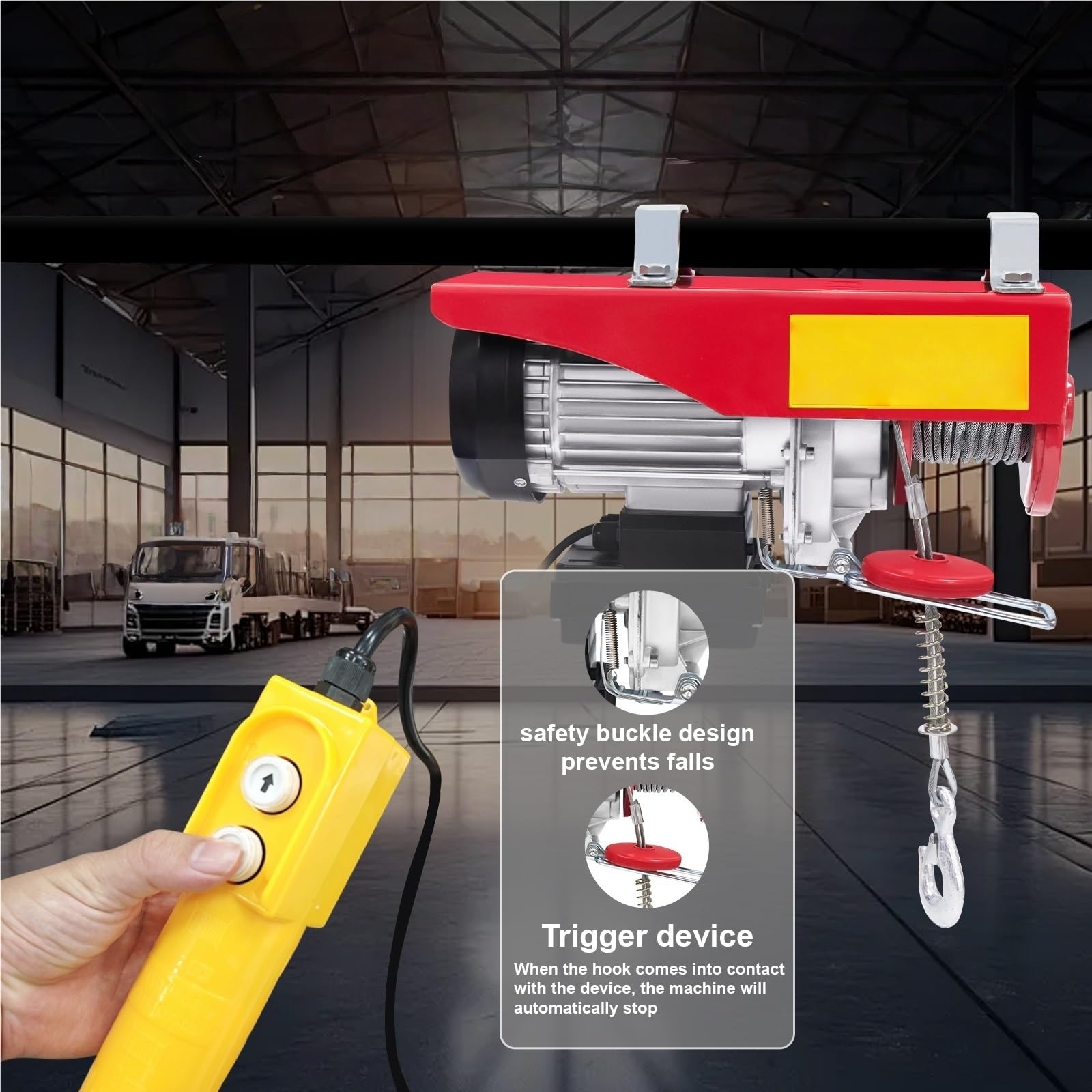 Wciągnik łańcuchowy Wytrzymała Wciągarka Elektryczna O Udźwigu 440-2200 LBS Przenośny Żuraw Elektryczny Z Bezprzewodowym Pilotem I Sterowaniem Przewodowym(440LBS Wire)