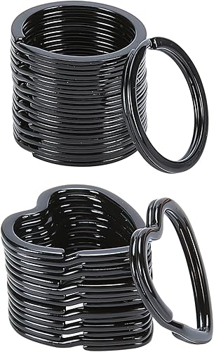 Miniatura 1 de CRASPIRE 40 llaveros redondos negros con forma de corazón, anillos divididos planos de metal, conectores de cadena para llaves de automóvil,