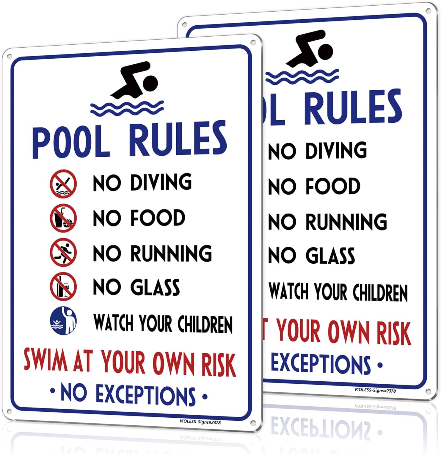 2 Pack Pool Rules Signs Outdoor – 14x10 Inch Pool Signs for Outside, Durable 0.040 Aluminum Weatherproof & UV Protected, Easy to Mount for Pool Safety, 2378-White
