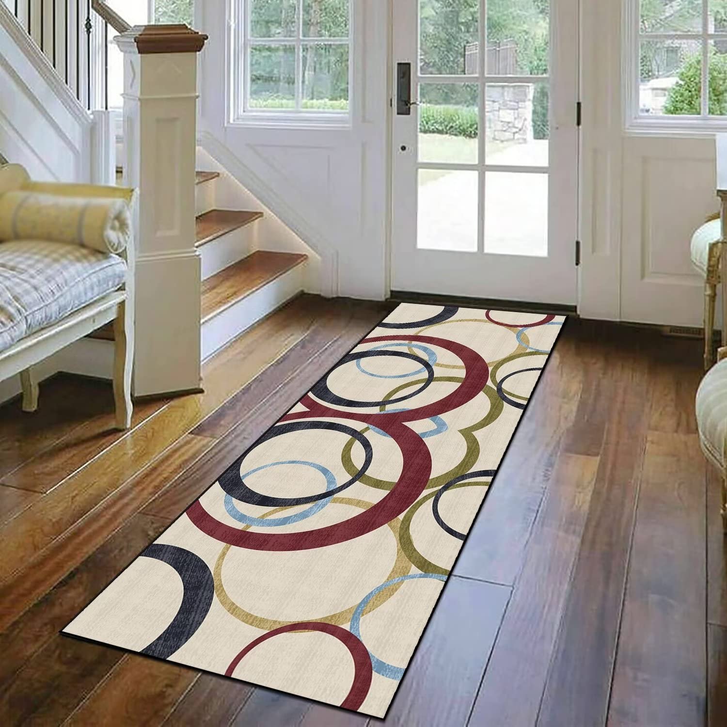 Tapis de Cuisine Lavable antiderapant Tapis de Passage au Metre Long Couloir Beige 120X160CM, Moderne Géométriques 3D Tapis Entree Interieur, Tapis de Sol Polyester pour Salon Chambre Paillasson