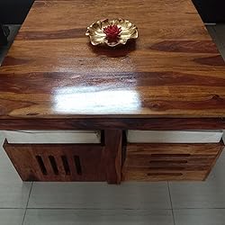 Table Basse En Sheesham + 4 Tabourets - Cherry Wood (marron, 87x87x45cm, Neuf)