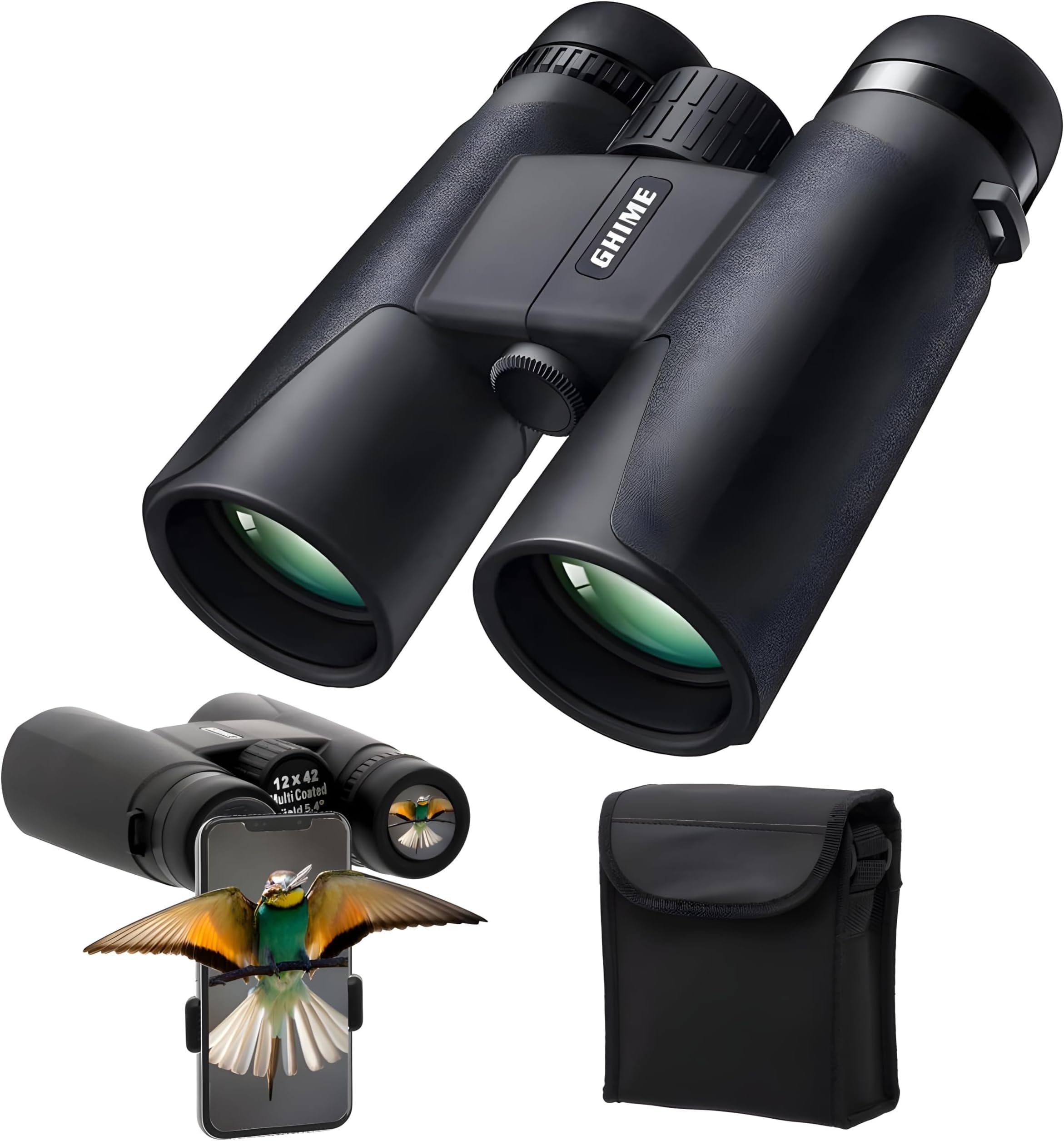 Ghime Binoculars for Long Distance, Ultra HD Binoculars for Bird Watching, Safari, Trekking with Phone Adapter and Storage Bag, 12x42 Zoom, Bright BAK 4 Glass, Range 2000 Meter (6 Months Warranty)