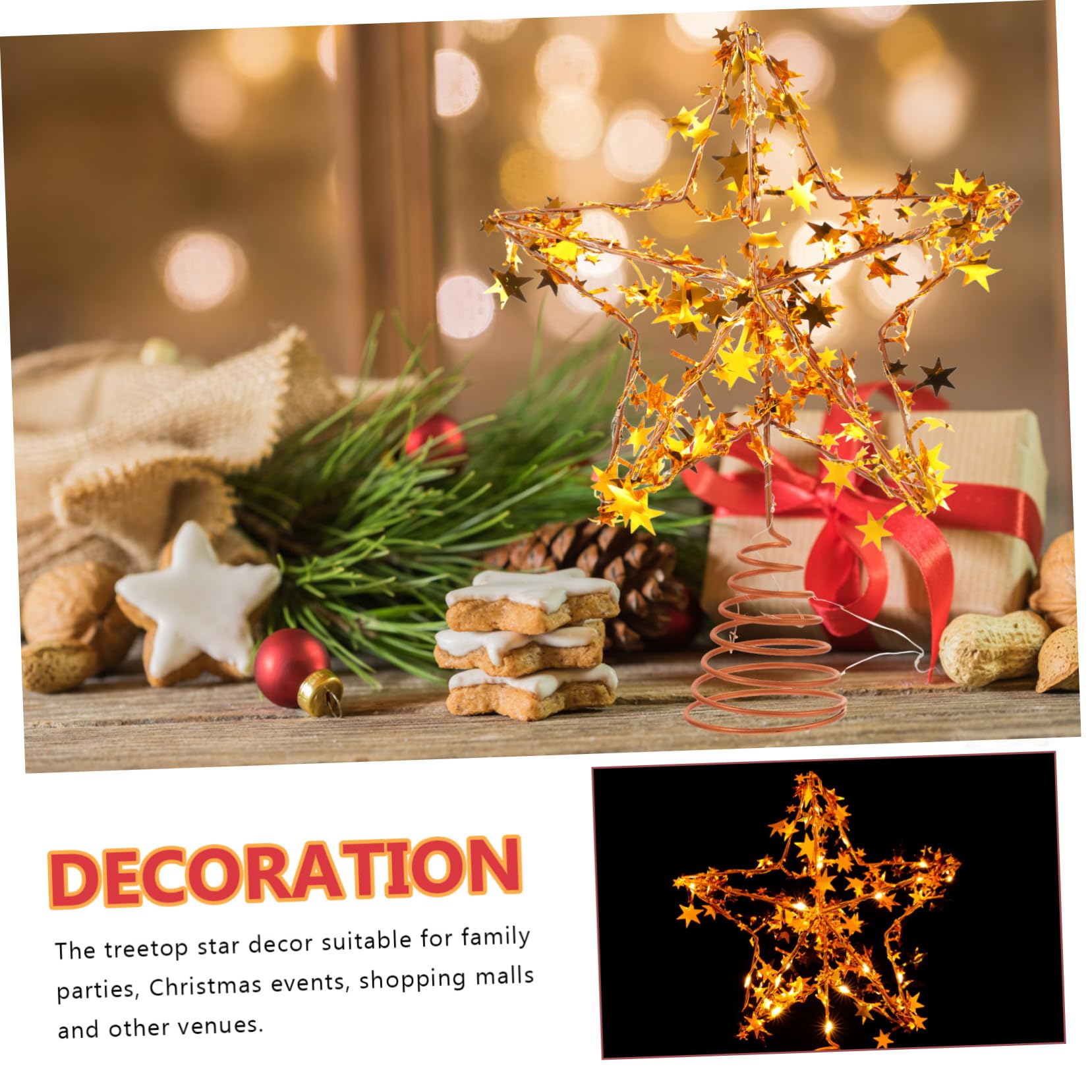 MAGICLULU 4 Piezas Estrella de la Copa del árbol Puerta Dorado Oro Ornamento Guirnalda Christmas Tree Xmas Tree decoración Topper de árbol con luz LED Adorno de Estrella Planchar Golden