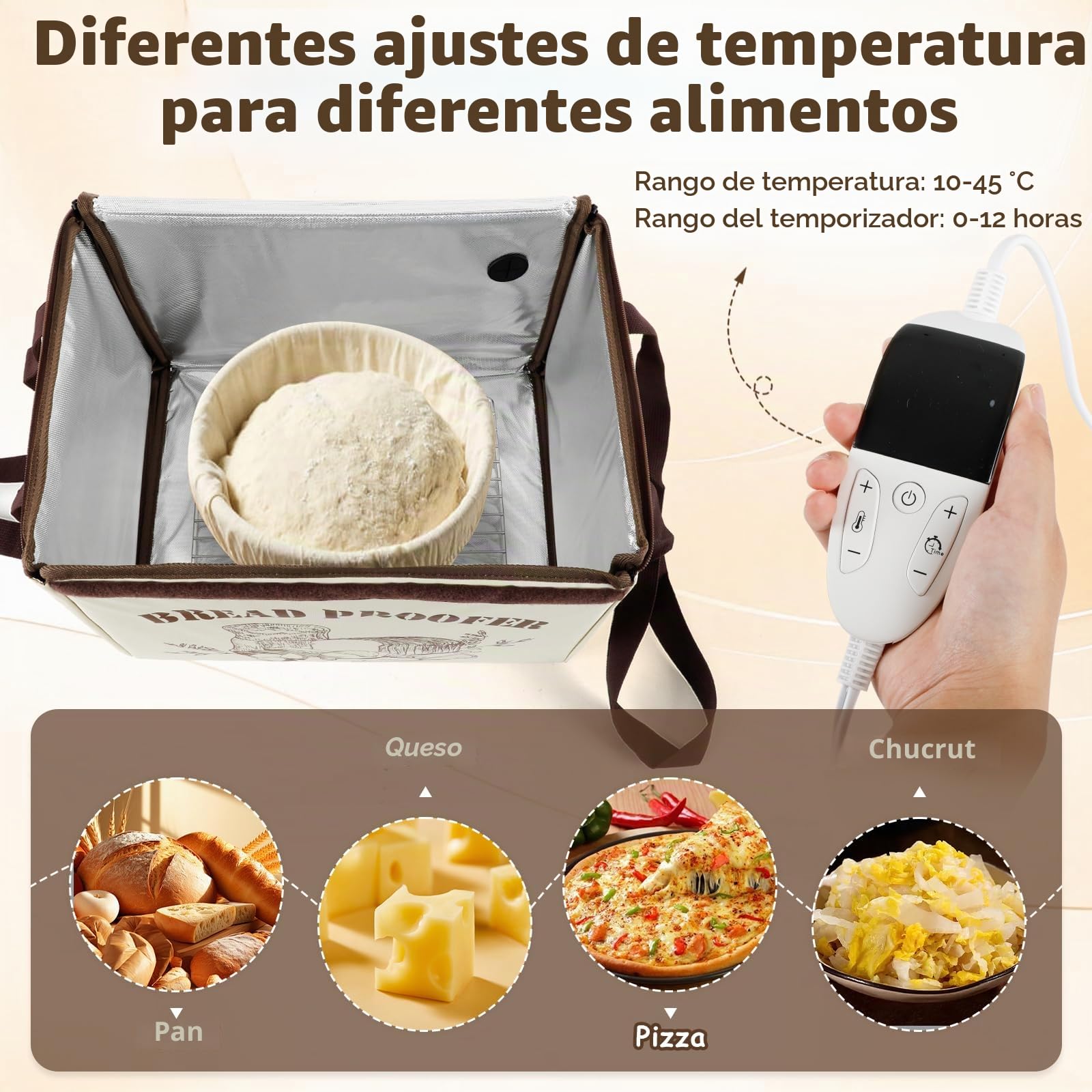 Caja de Fermentación para Pan 36L con Calefacción de 3 Lados y NTC | Caja de Fermentación Plegable, con Bandeja de Metal, Temperatura y Temporizador, para Pan, Yogur, Pizza, Enchufe UE