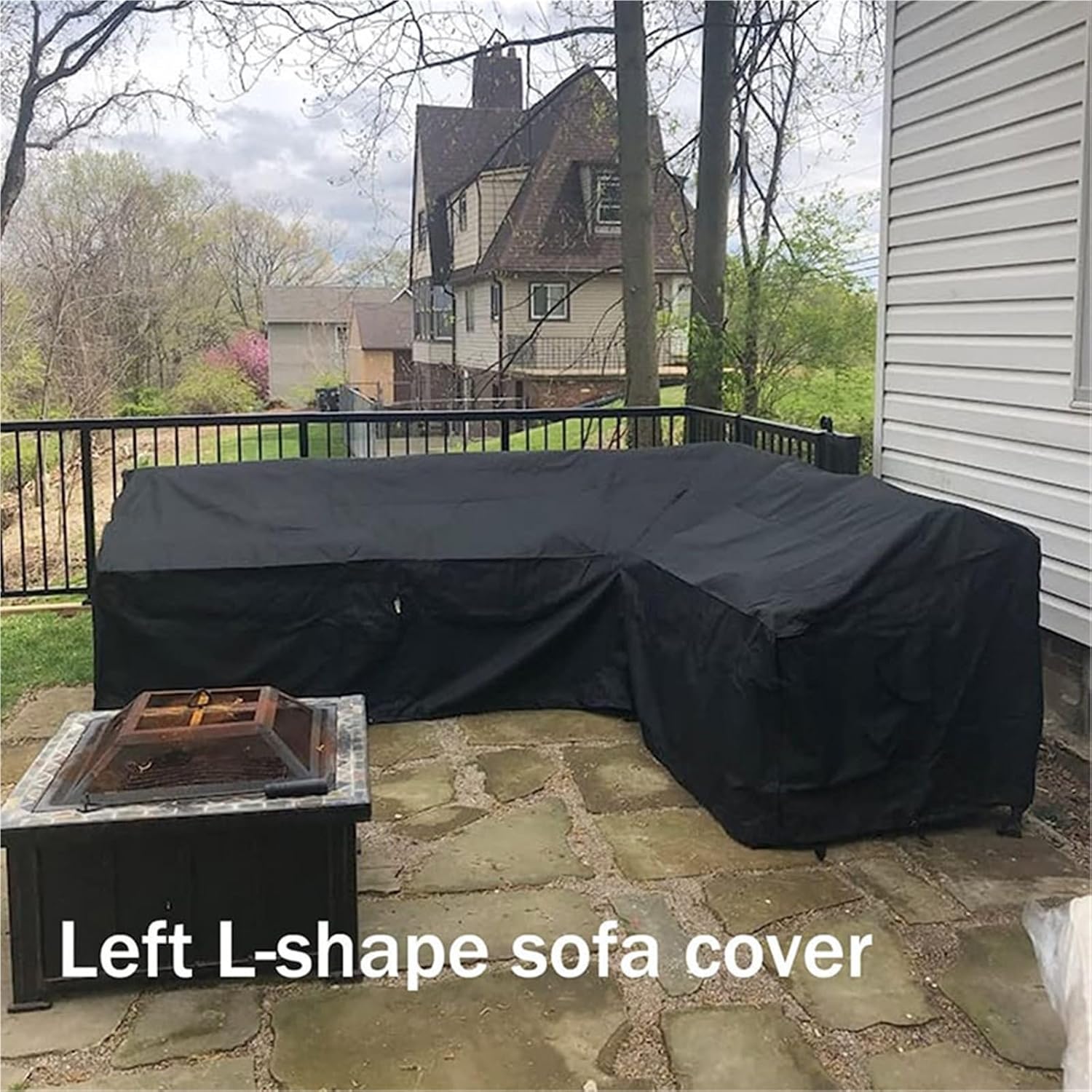 Patio Sofa Cover L Shape Furniture Waterproof Cover Outdoor Garden Patio Rattan Sofa Dustproof Black(250X250X100x80cm)