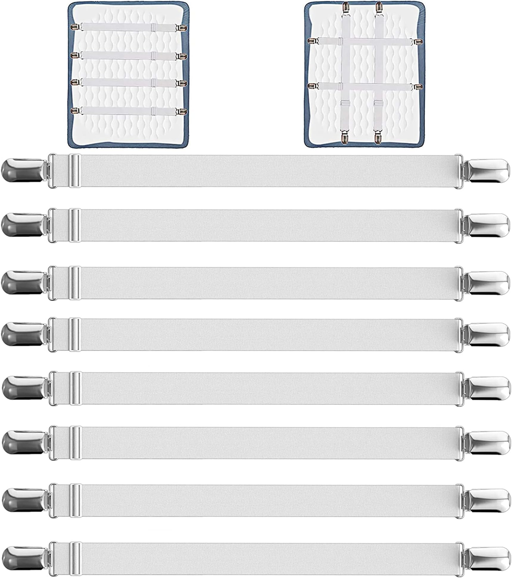 12 Stück Bettlakenspanner Verstellbar - Metallclips 60-200cm Weiß